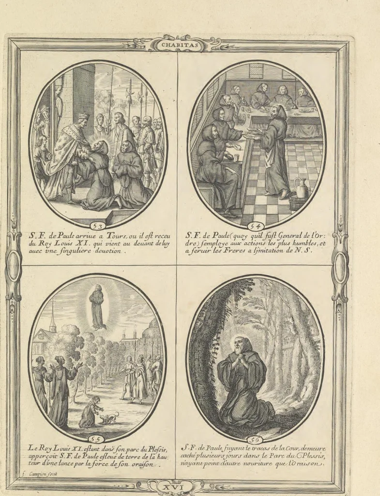 An illustration from Les figvres e l'abregé de la vie, de la mort, et des miracles de S. Francois de Pavle, instituteur et fondateur de l'Ordre des Minimes : Recevillies de la bvlle de Leon X. & des Enquestes faites pour proceder a sa canonisation, 1659, leaf 84