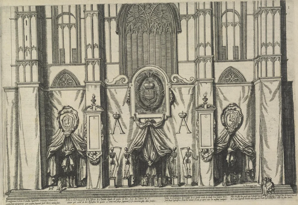 An illustration from Pompa funebris optimi potentissimiq[ue] principis Alberti Pii, Archiducis Avstriae, Ducis Burg. Bra. &c, 1623, leaf 32