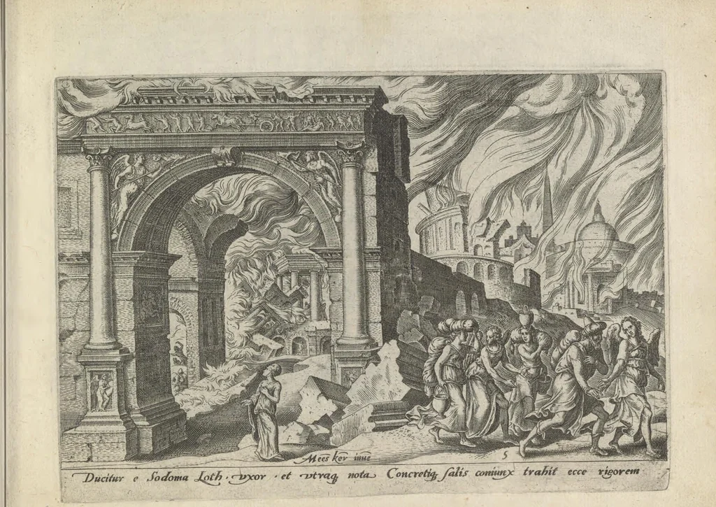An illustration from Damvs tibi, benigne lector, vno libello tanqvam in specvlo exhibitas, memorabiliores Ivdaea gentis clades : vt delictorvm semper comites, ita cvm presenti, tvm posterae aetati pro exemplis fvtvras, 1570, leaf 18