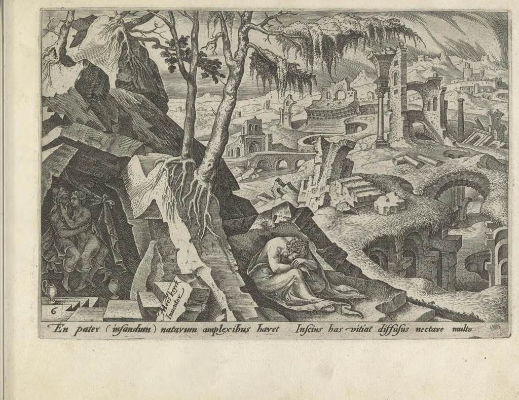 An illustration from Damvs tibi, benigne lector, vno libello tanqvam in specvlo exhibitas, memorabiliores Ivdaea gentis clades : vt delictorvm semper comites, ita cvm presenti, tvm posterae aetati pro exemplis fvtvras, 1570, leaf 20