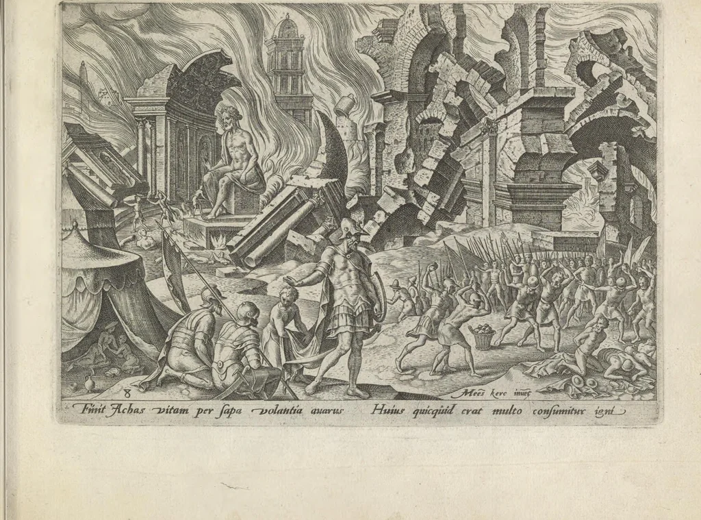 An illustration from Damvs tibi, benigne lector, vno libello tanqvam in specvlo exhibitas, memorabiliores Ivdaea gentis clades : vt delictorvm semper comites, ita cvm presenti, tvm posterae aetati pro exemplis fvtvras, 1570, leaf 24