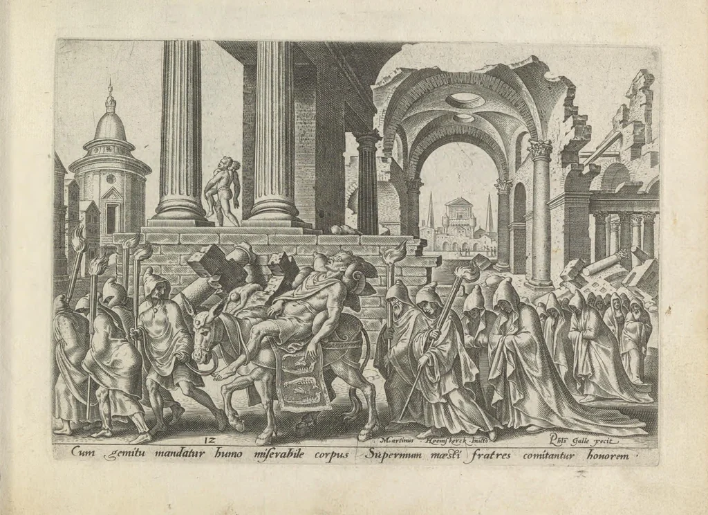 An illustration from Damvs tibi, benigne lector, vno libello tanqvam in specvlo exhibitas, memorabiliores Ivdaea gentis clades : vt delictorvm semper comites, ita cvm presenti, tvm posterae aetati pro exemplis fvtvras, 1570, leaf 32