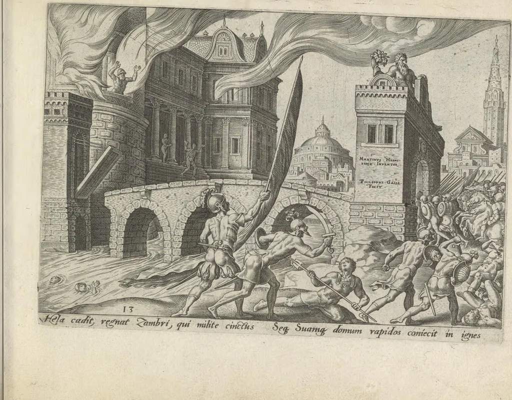An illustration from Damvs tibi, benigne lector, vno libello tanqvam in specvlo exhibitas, memorabiliores Ivdaea gentis clades : vt delictorvm semper comites, ita cvm presenti, tvm posterae aetati pro exemplis fvtvras, 1570, leaf 34