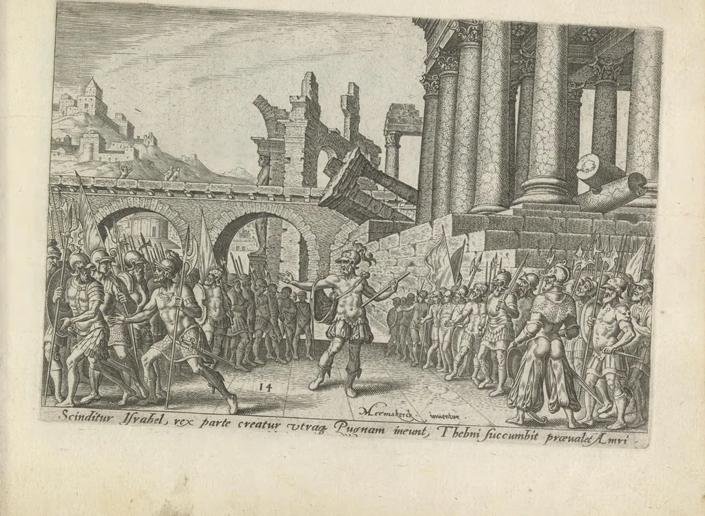 An illustration from Damvs tibi, benigne lector, vno libello tanqvam in specvlo exhibitas, memorabiliores Ivdaea gentis clades : vt delictorvm semper comites, ita cvm presenti, tvm posterae aetati pro exemplis fvtvras, 1570, leaf 36
