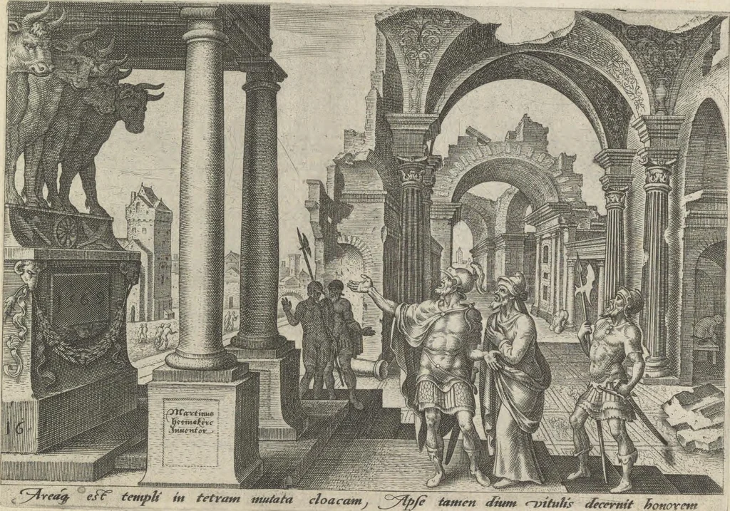 An illustration from Damvs tibi, benigne lector, vno libello tanqvam in specvlo exhibitas, memorabiliores Ivdaea gentis clades : vt delictorvm semper comites, ita cvm presenti, tvm posterae aetati pro exemplis fvtvras, 1570, leaf 40