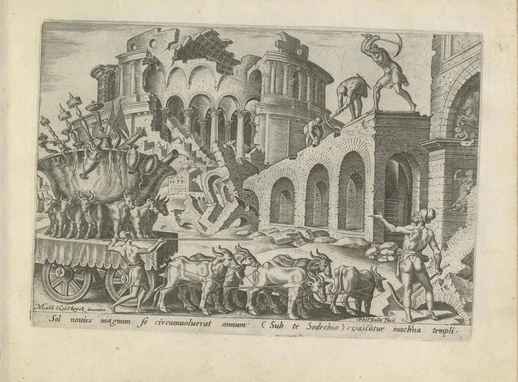 An illustration from Damvs tibi, benigne lector, vno libello tanqvam in specvlo exhibitas, memorabiliores Ivdaea gentis clades : vt delictorvm semper comites, ita cvm presenti, tvm posterae aetati pro exemplis fvtvras, 1570, leaf 44