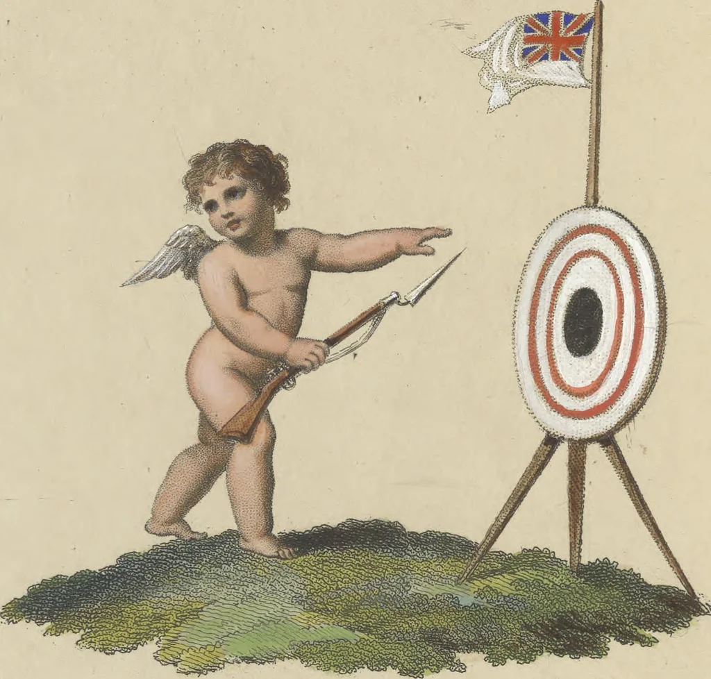An illustration from Cupid turned volunteer; in a series of prints, 1804, leaf 39