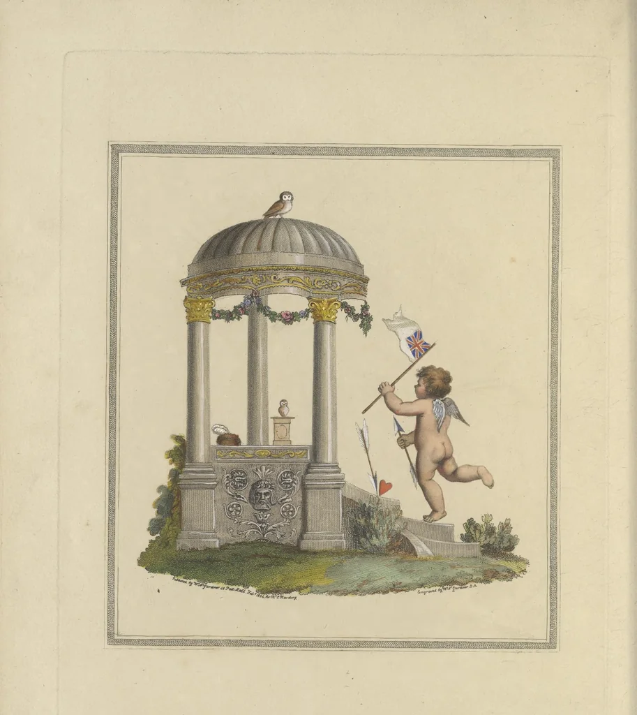 An illustration from Cupid turned volunteer; in a series of prints, 1804, leaf 59