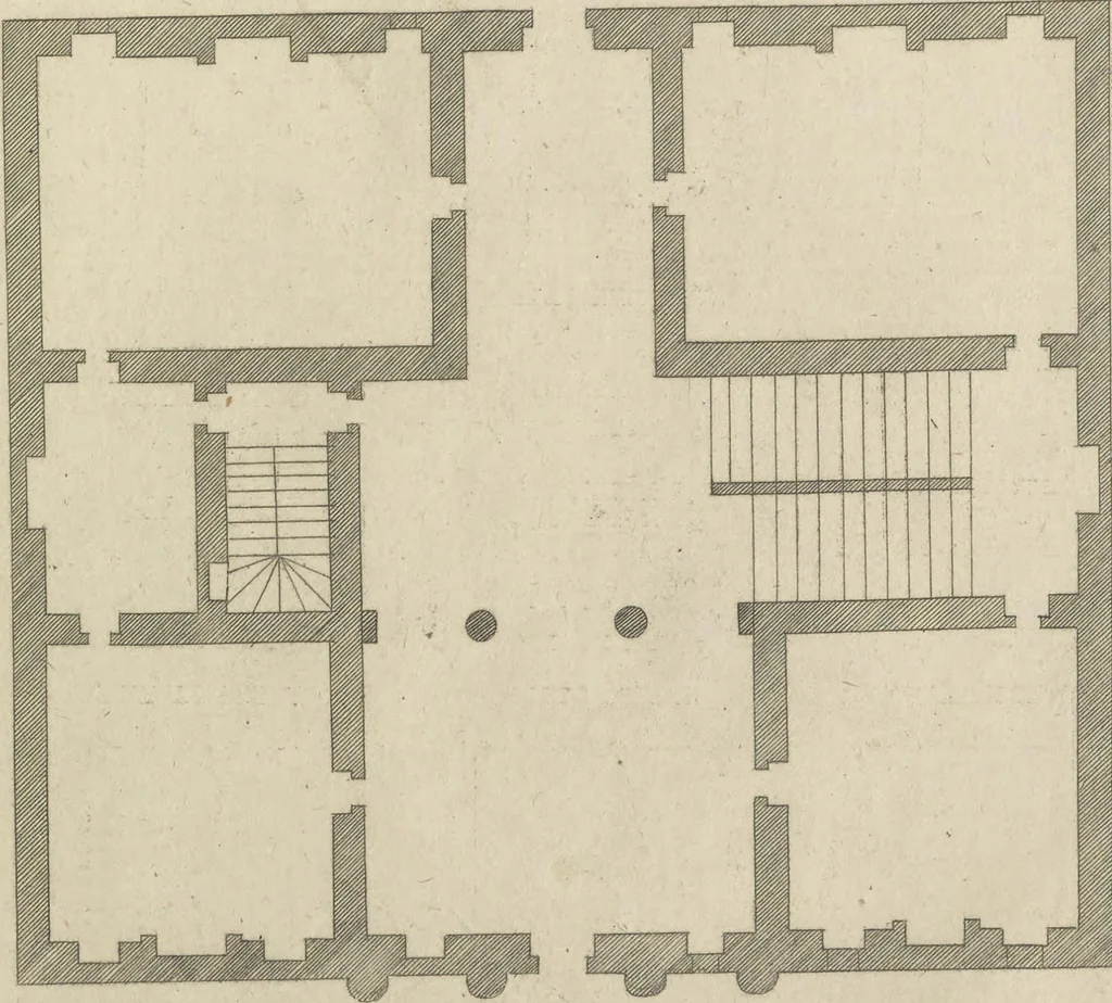 An illustration from The British architect; or, The builder's treasury of staircases : Containing, I. An easier, more intelligible, and expeditious method of drawing the five orders, than has hitherto been published ... II. Likewise stair-cases ... III. Designs of arches, doors, and windows. IV. A great variety of new and curious chimney-pieces ... V. Corbels, shields, and other beautiful decorations. VI. Several useful and necessary rules of carpentry ... The whole being illustrated with upwards of one hundred designs and examples, curiously engraved by the best hands on sixty folio copper plates, 1758, leaf 114