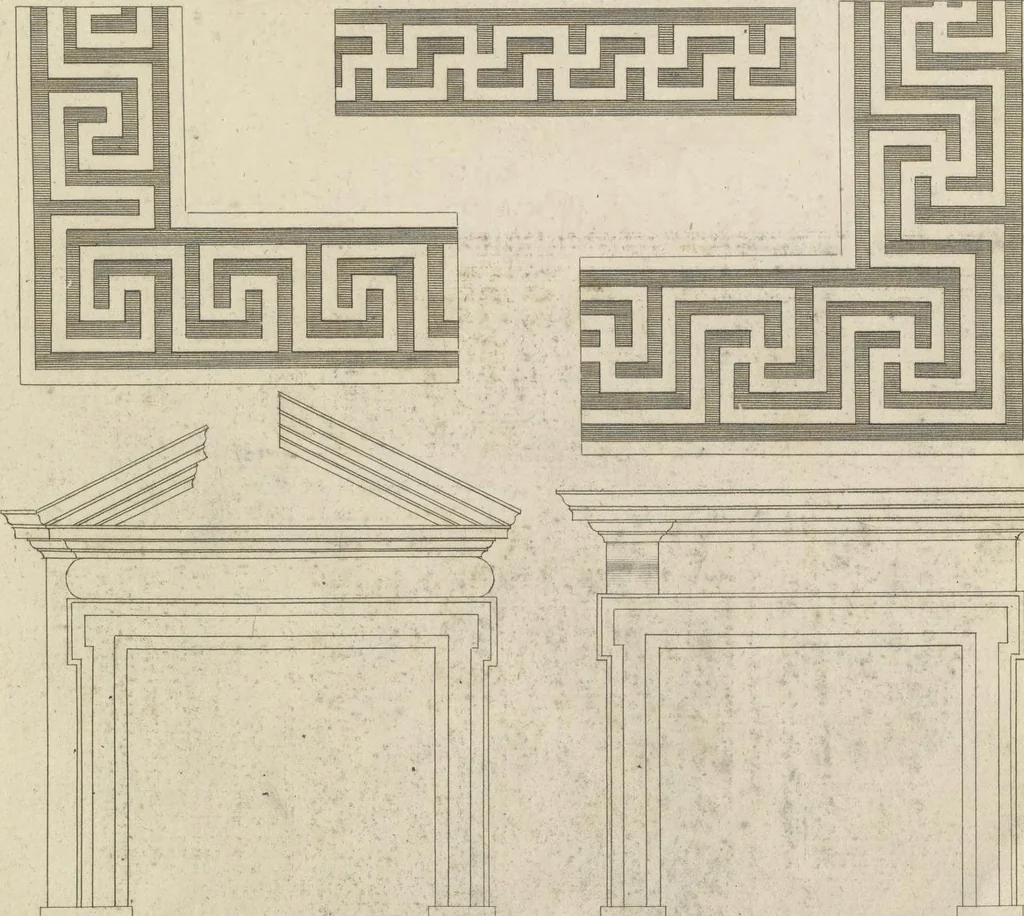An illustration from The British architect; or, The builder's treasury of staircases : Containing, I. An easier, more intelligible, and expeditious method of drawing the five orders, than has hitherto been published ... II. Likewise stair-cases ... III. Designs of arches, doors, and windows. IV. A great variety of new and curious chimney-pieces ... V. Corbels, shields, and other beautiful decorations. VI. Several useful and necessary rules of carpentry ... The whole being illustrated with upwards of one hundred designs and examples, curiously engraved by the best hands on sixty folio copper plates, 1758, leaf 142