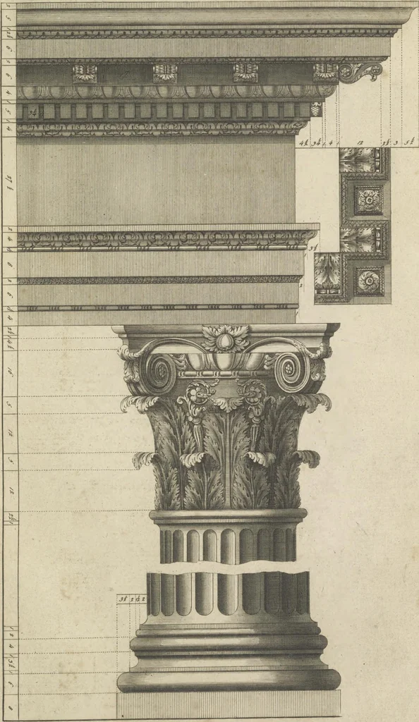 An illustration from The British architect; or, The builder's treasury of staircases : Containing, I. An easier, more intelligible, and expeditious method of drawing the five orders, than has hitherto been published ... II. Likewise stair-cases ... III. Designs of arches, doors, and windows. IV. A great variety of new and curious chimney-pieces ... V. Corbels, shields, and other beautiful decorations. VI. Several useful and necessary rules of carpentry ... The whole being illustrated with upwards of one hundred designs and examples, curiously engraved by the best hands on sixty folio copper plates, 1758, leaf 62