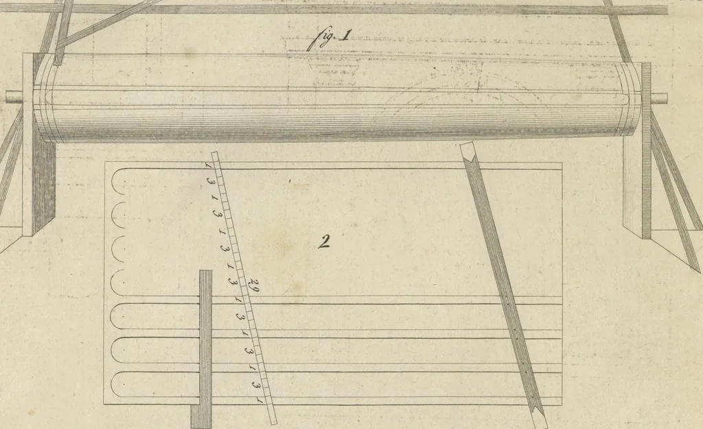 An illustration from The British architect; or, The builder's treasury of staircases : Containing, I. An easier, more intelligible, and expeditious method of drawing the five orders, than has hitherto been published ... II. Likewise stair-cases ... III. Designs of arches, doors, and windows. IV. A great variety of new and curious chimney-pieces ... V. Corbels, shields, and other beautiful decorations. VI. Several useful and necessary rules of carpentry ... The whole being illustrated with upwards of one hundred designs and examples, curiously engraved by the best hands on sixty folio copper plates, 1758, leaf 65