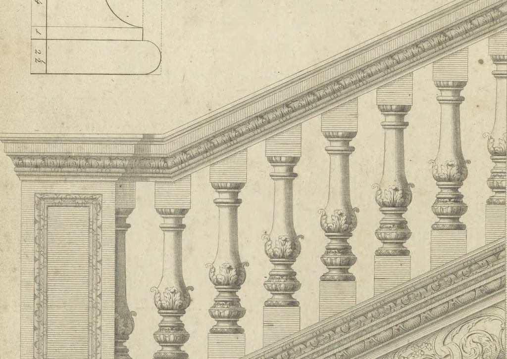 An illustration from The British architect; or, The builder's treasury of staircases : Containing, I. An easier, more intelligible, and expeditious method of drawing the five orders, than has hitherto been published ... II. Likewise stair-cases ... III. Designs of arches, doors, and windows. IV. A great variety of new and curious chimney-pieces ... V. Corbels, shields, and other beautiful decorations. VI. Several useful and necessary rules of carpentry ... The whole being illustrated with upwards of one hundred designs and examples, curiously engraved by the best hands on sixty folio copper plates, 1758, leaf 93