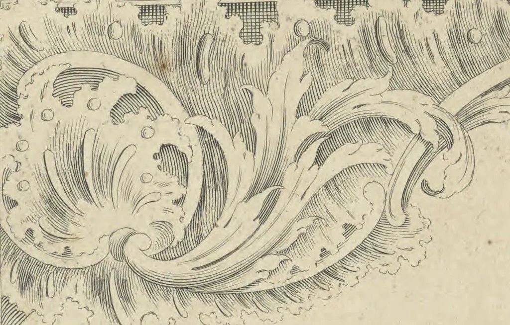 An illustration from The British architect; or, The builder's treasury of staircases : Containing, I. An easier, more intelligible, and expeditious method of drawing the five orders, than has hitherto been published ... II. Likewise stair-cases ... III. Designs of arches, doors, and windows. IV. A great variety of new and curious chimney-pieces ... V. Corbels, shields, and other beautiful decorations. VI. Several useful and necessary rules of carpentry ... The whole being illustrated with upwards of one hundred designs and examples, curiously engraved by the best hands on sixty folio copper plates, 1758, leaf 97