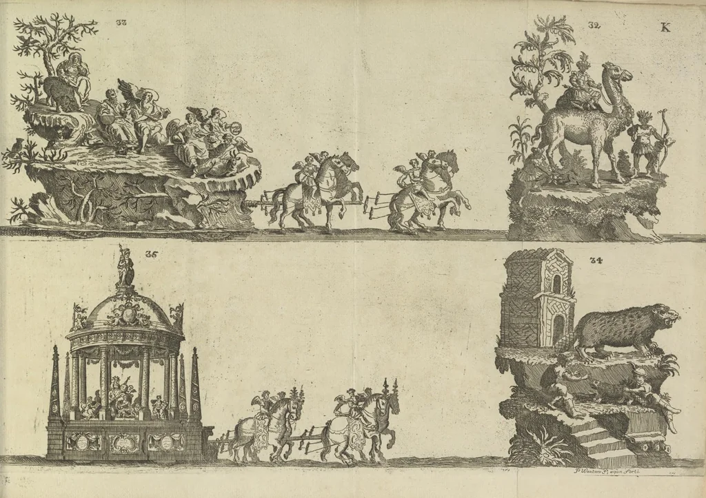 An illustration from Description du jubilé de sept cens ans de S. Macaire, patron particulier contre la peste, qui sera céléré dans la ville de Grand ... a commencer le 30. de mai jusqu'au 15. juin 1767, avec le détail ultérieur des cérémonies, solemnités, cavalcade, ornemens & feux d'artifice, &c. &c. qui auront lieu à cette occasion, 1767, leaf 101