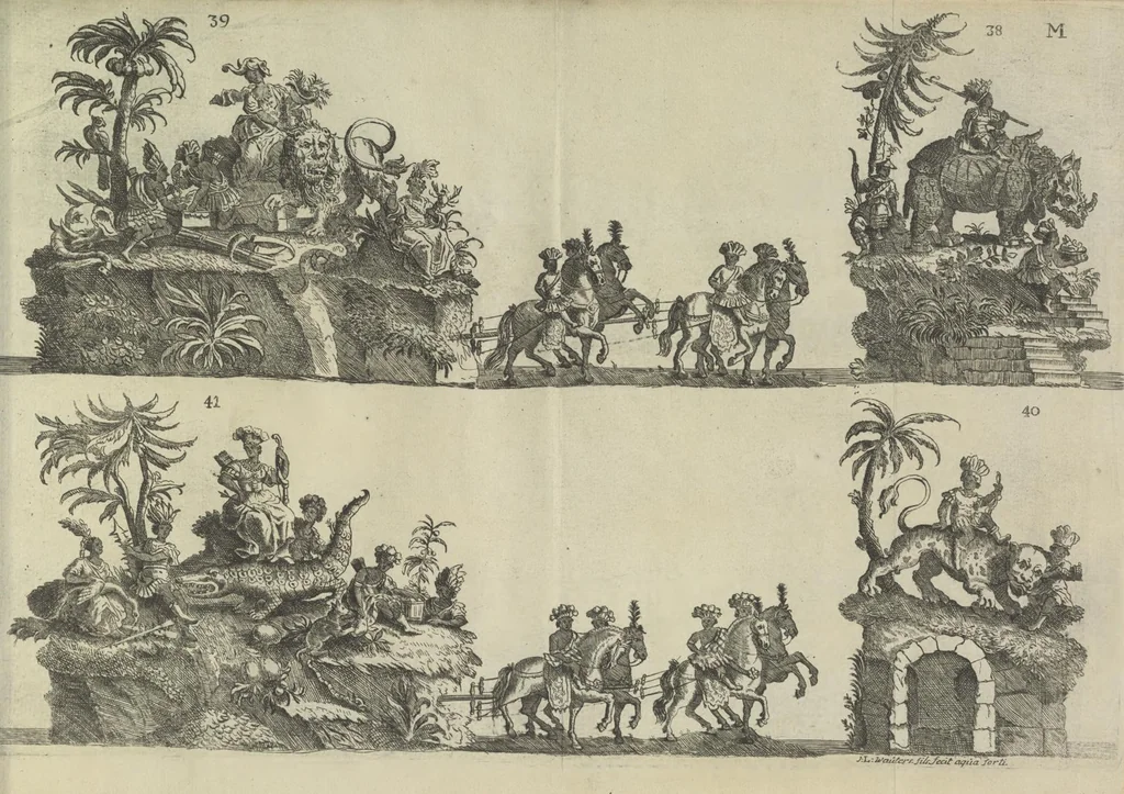 An illustration from Description du jubilé de sept cens ans de S. Macaire, patron particulier contre la peste, qui sera céléré dans la ville de Grand ... a commencer le 30. de mai jusqu'au 15. juin 1767, avec le détail ultérieur des cérémonies, solemnités, cavalcade, ornemens & feux d'artifice, &c. &c. qui auront lieu à cette occasion, 1767, leaf 111