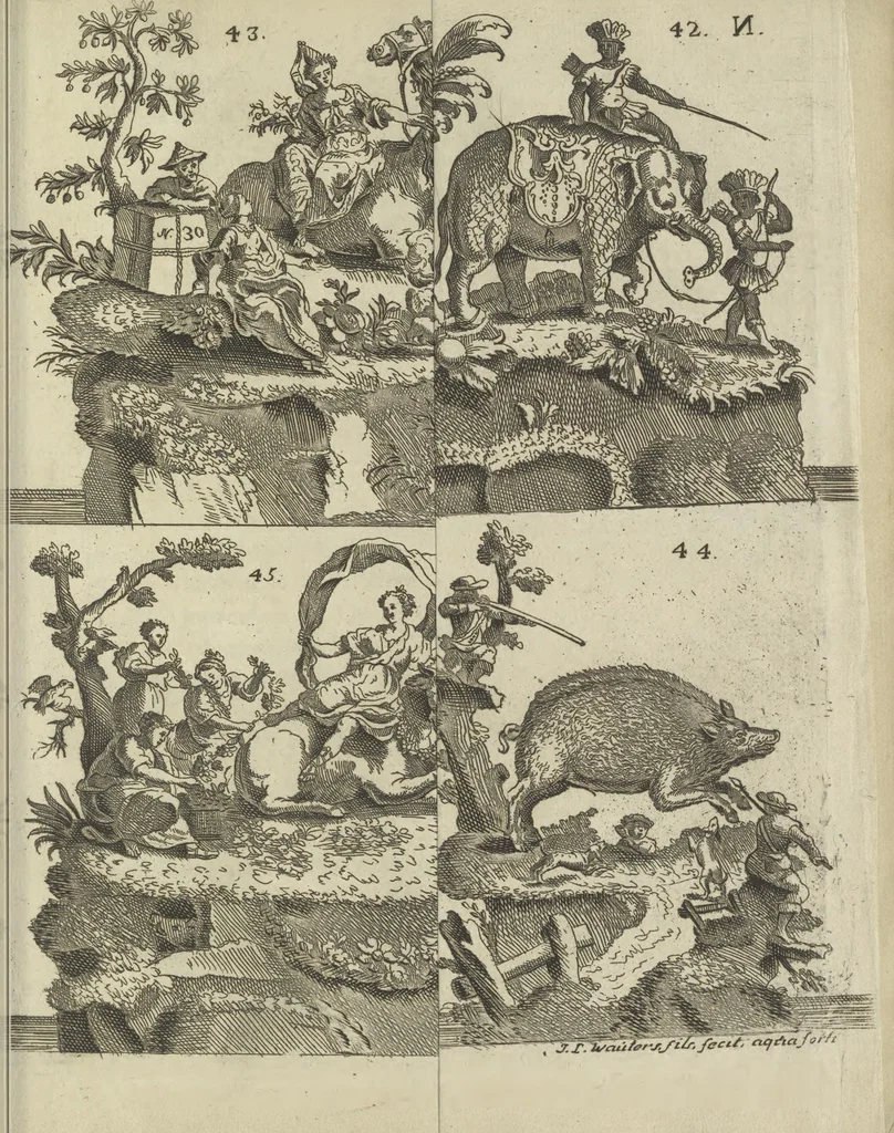 An illustration from Description du jubilé de sept cens ans de S. Macaire, patron particulier contre la peste, qui sera céléré dans la ville de Grand ... a commencer le 30. de mai jusqu'au 15. juin 1767, avec le détail ultérieur des cérémonies, solemnités, cavalcade, ornemens & feux d'artifice, &c. &c. qui auront lieu à cette occasion, 1767, leaf 118
