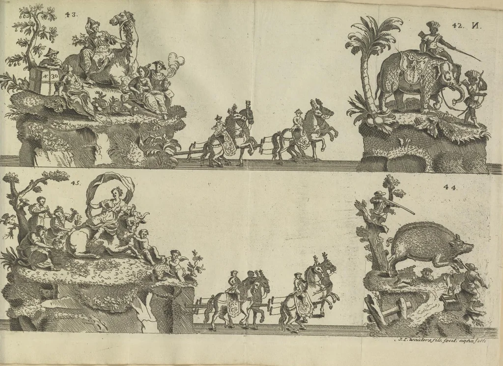 An illustration from Description du jubilé de sept cens ans de S. Macaire, patron particulier contre la peste, qui sera céléré dans la ville de Grand ... a commencer le 30. de mai jusqu'au 15. juin 1767, avec le détail ultérieur des cérémonies, solemnités, cavalcade, ornemens & feux d'artifice, &c. &c. qui auront lieu à cette occasion, 1767, leaf 119