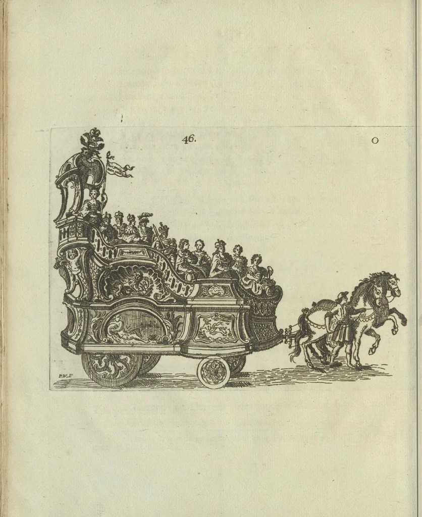 An illustration from Description du jubilé de sept cens ans de S. Macaire, patron particulier contre la peste, qui sera céléré dans la ville de Grand ... a commencer le 30. de mai jusqu'au 15. juin 1767, avec le détail ultérieur des cérémonies, solemnités, cavalcade, ornemens & feux d'artifice, &c. &c. qui auront lieu à cette occasion, 1767, leaf 127