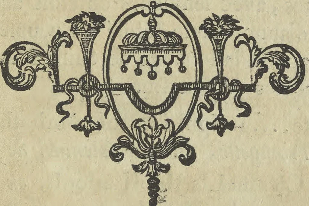 An illustration from Description du jubilé de sept cens ans de S. Macaire, patron particulier contre la peste, qui sera céléré dans la ville de Grand ... a commencer le 30. de mai jusqu'au 15. juin 1767, avec le détail ultérieur des cérémonies, solemnités, cavalcade, ornemens & feux d'artifice, &c. &c. qui auront lieu à cette occasion, 1767, leaf 34