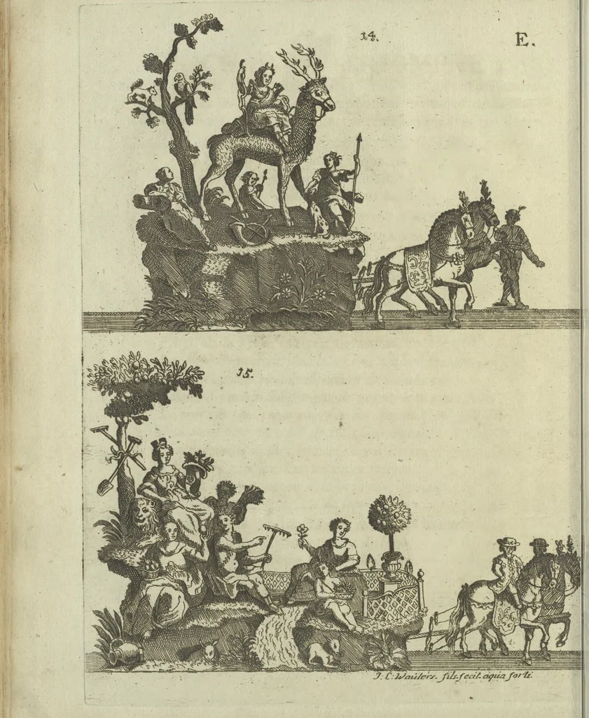 An illustration from Description du jubilé de sept cens ans de S. Macaire, patron particulier contre la peste, qui sera céléré dans la ville de Grand ... a commencer le 30. de mai jusqu'au 15. juin 1767, avec le détail ultérieur des cérémonies, solemnités, cavalcade, ornemens & feux d'artifice, &c. &c. qui auront lieu à cette occasion, 1767, leaf 69