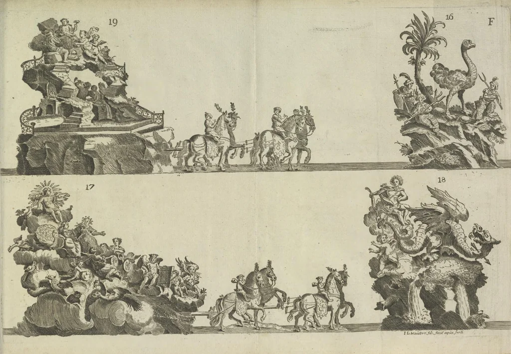 An illustration from Description du jubilé de sept cens ans de S. Macaire, patron particulier contre la peste, qui sera céléré dans la ville de Grand ... a commencer le 30. de mai jusqu'au 15. juin 1767, avec le détail ultérieur des cérémonies, solemnités, cavalcade, ornemens & feux d'artifice, &c. &c. qui auront lieu à cette occasion, 1767, leaf 73