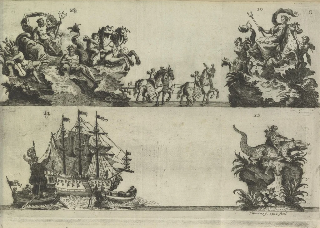 An illustration from Description du jubilé de sept cens ans de S. Macaire, patron particulier contre la peste, qui sera céléré dans la ville de Grand ... a commencer le 30. de mai jusqu'au 15. juin 1767, avec le détail ultérieur des cérémonies, solemnités, cavalcade, ornemens & feux d'artifice, &c. &c. qui auront lieu à cette occasion, 1767, leaf 79