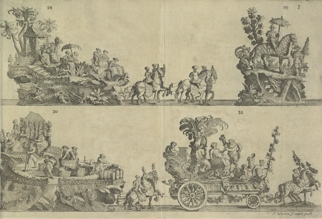 An illustration from Description du jubilé de sept cens ans de S. Macaire, patron particulier contre la peste, qui sera céléré dans la ville de Grand ... a commencer le 30. de mai jusqu'au 15. juin 1767, avec le détail ultérieur des cérémonies, solemnités, cavalcade, ornemens & feux d'artifice, &c. &c. qui auront lieu à cette occasion, 1767, leaf 93