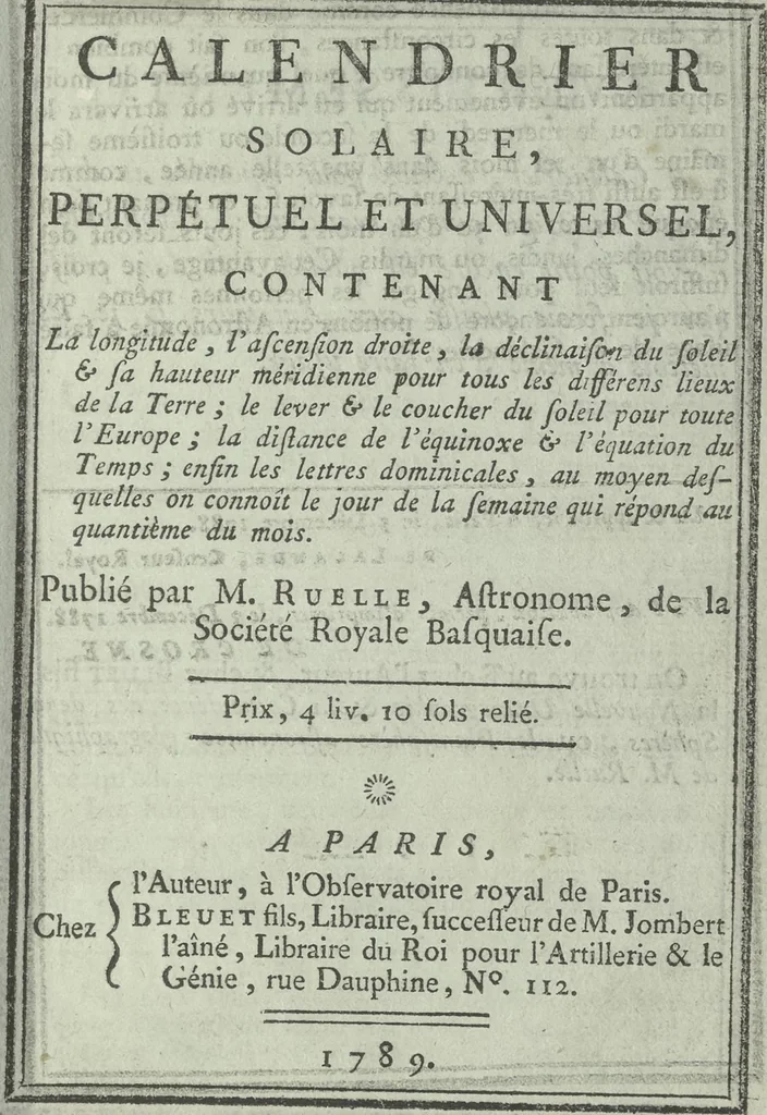 An illustration from Calendrier solaire, perpétuel et universel, 1789, leaf 10