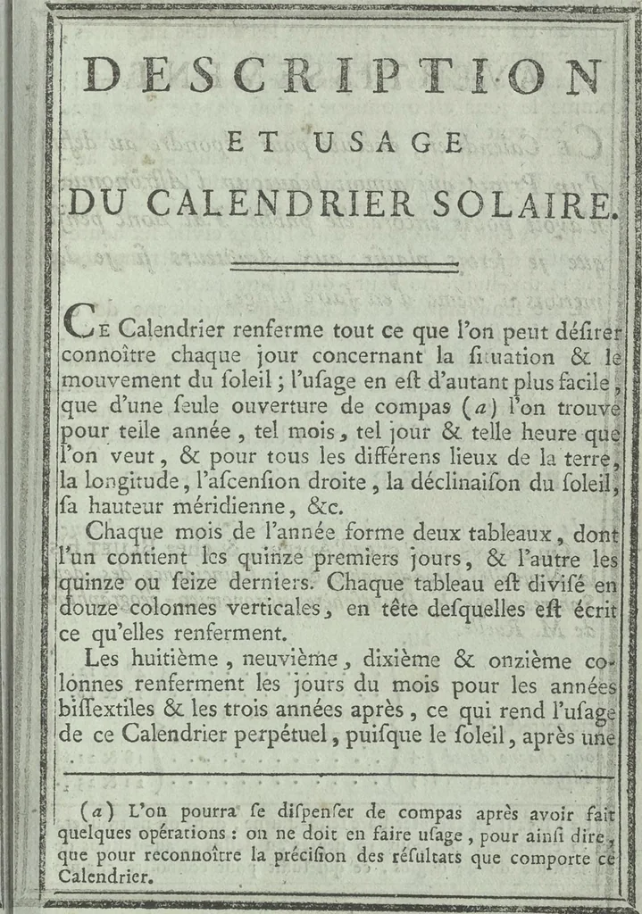 An illustration from Calendrier solaire, perpétuel et universel, 1789, leaf 12