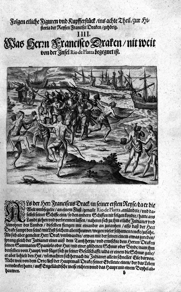 An illustration from Additamentvm; das ist, Zuthuung zweyer fürnemmer Reysen ... Herrn Francisci Draken ... in die West Indien vnd Americam gethan : neben noch etlichen Figuren ... so beydes in das siebende vnd achte Theil Americae gehören. Item, die Reyse der holländischen Armada in die Insel Gross Canarien , welche ... 1599 ... von Holland ... ausgefahren, 1600, leaf 81