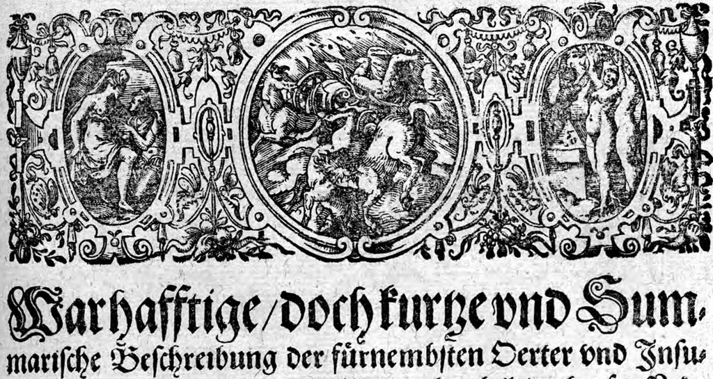 An illustration from Additamentum, oder Anhang dess neundten Theils Americae : welches ist ein warhafftige vnnd eygentliche Beschreibung der langwirigen ... Schiffahrt, so Oliuier van Noort ... durch das ... Fretum Magellanum, vmb die gantze Kugel der Welt ... gethan ... hat, 1602, leaf 106