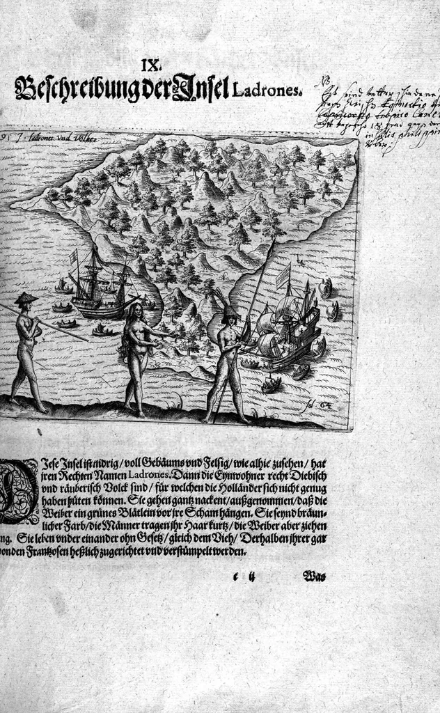 An illustration from Additamentum, oder Anhang dess neundten Theils Americae : welches ist ein warhafftige vnnd eygentliche Beschreibung der langwirigen ... Schiffahrt, so Oliuier van Noort ... durch das ... Fretum Magellanum, vmb die gantze Kugel der Welt ... gethan ... hat, 1602, leaf 116