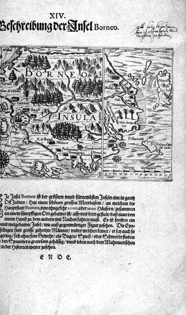 An illustration from Additamentum, oder Anhang dess neundten Theils Americae : welches ist ein warhafftige vnnd eygentliche Beschreibung der langwirigen ... Schiffahrt, so Oliuier van Noort ... durch das ... Fretum Magellanum, vmb die gantze Kugel der Welt ... gethan ... hat, 1602, leaf 121