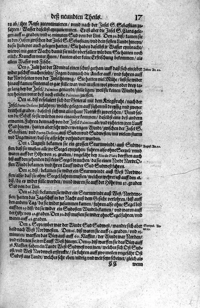 An illustration from Additamentum, oder Anhang dess neundten Theils Americae : welches ist ein warhafftige vnnd eygentliche Beschreibung der langwirigen ... Schiffahrt, so Oliuier van Noort ... durch das ... Fretum Magellanum, vmb die gantze Kugel der Welt ... gethan ... hat, 1602, leaf 18