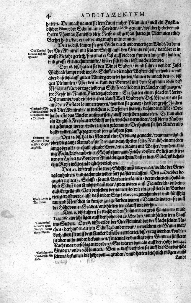An illustration from Additamentum, oder Anhang dess neundten Theils Americae : welches ist ein warhafftige vnnd eygentliche Beschreibung der langwirigen ... Schiffahrt, so Oliuier van Noort ... durch das ... Fretum Magellanum, vmb die gantze Kugel der Welt ... gethan ... hat, 1602, leaf 5