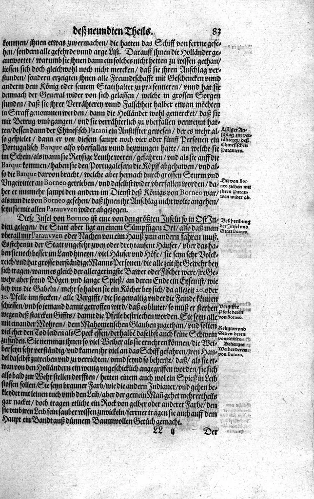 An illustration from Additamentum, oder Anhang dess neundten Theils Americae : welches ist ein warhafftige vnnd eygentliche Beschreibung der langwirigen ... Schiffahrt, so Oliuier van Noort ... durch das ... Fretum Magellanum, vmb die gantze Kugel der Welt ... gethan ... hat, 1602, leaf 84
