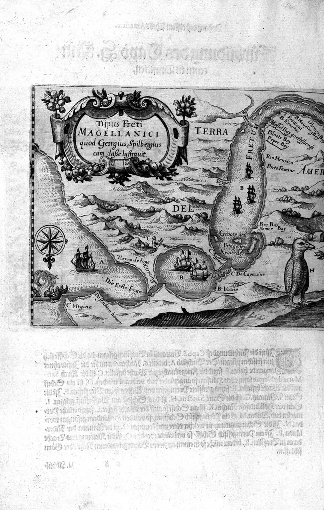 An illustration from Appendix dess eilfften Theils Americae, das ist: Warhafftige Beschreibung der wunderbahren Schifffahrt : so Georgius von Spielbergen ... durch die Magellanische Strasse, vnd in der Suder See, vom Iahr 1614 biss in das 1618. Iahr verrichtet, 1620, leaf 45