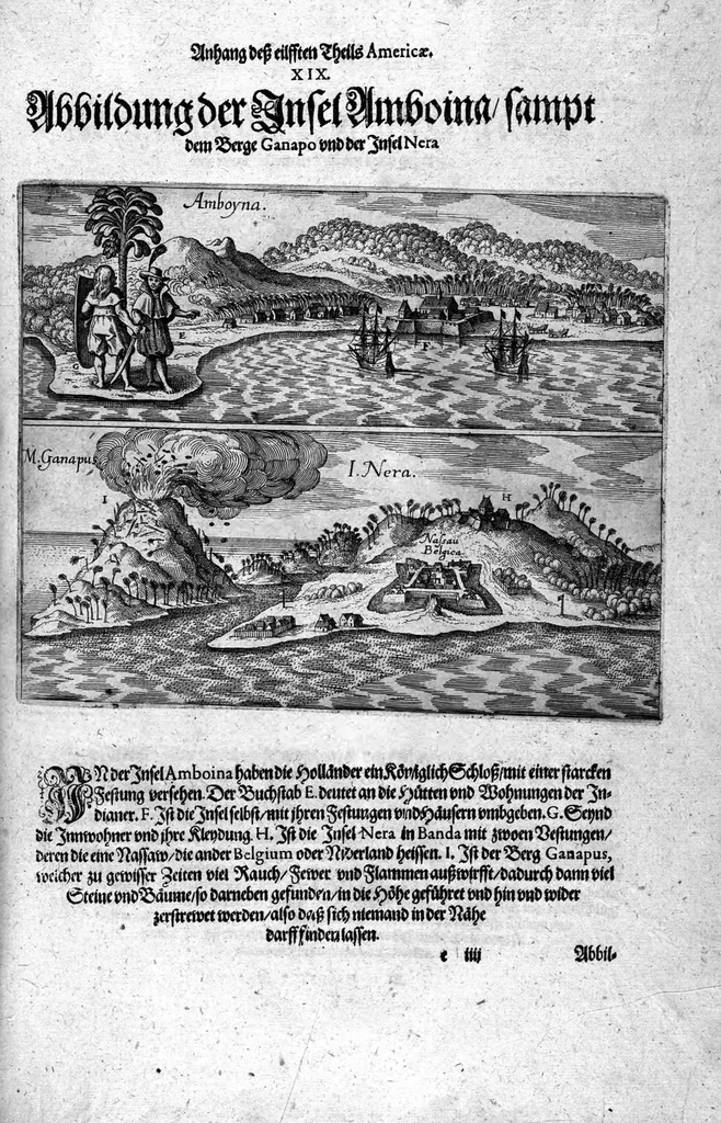 An illustration from Appendix dess eilfften Theils Americae, das ist: Warhafftige Beschreibung der wunderbahren Schifffahrt : so Georgius von Spielbergen ... durch die Magellanische Strasse, vnd in der Suder See, vom Iahr 1614 biss in das 1618. Iahr verrichtet, 1620, leaf 63