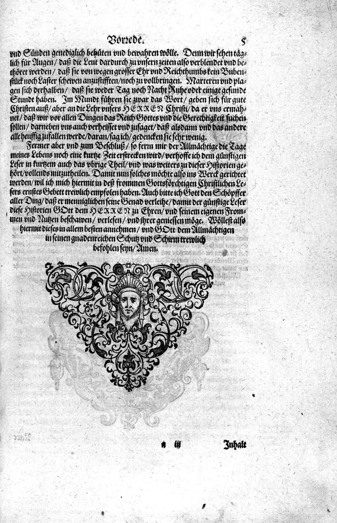 An illustration from Americae das fünffte Buch, vol schöner vnerhörter Historien, auss dem andern Theil Ioannis Benzonis gezogen: von der Spanier Wüten, beyd wider ... die Nigriten, vnnd auch die ... Indianer: wie die Spanier von den frantzösischen Meerräubern ... angriffen vnd geplündert worden ... wie sie erstlich das Neuwe Spanien erfunden haben ... Sampt ... Erklärung der Historien ... Auch einer Landtafel, dess Neuwen Spanien, 1613, leaf 10