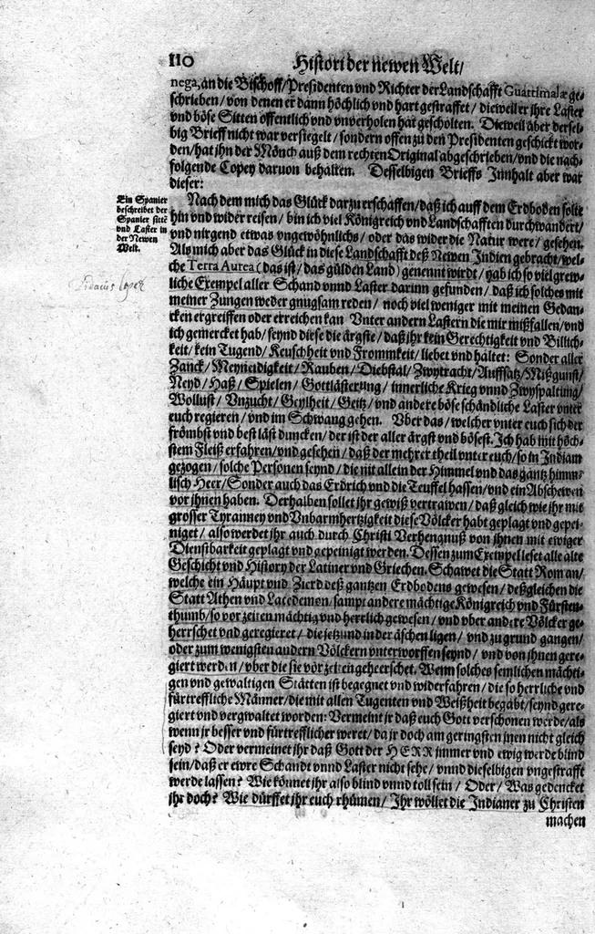 An illustration from Americae das fünffte Buch, vol schöner vnerhörter Historien, auss dem andern Theil Ioannis Benzonis gezogen: von der Spanier Wüten, beyd wider ... die Nigriten, vnnd auch die ... Indianer: wie die Spanier von den frantzösischen Meerräubern ... angriffen vnd geplündert worden ... wie sie erstlich das Neuwe Spanien erfunden haben ... Sampt ... Erklärung der Historien ... Auch einer Landtafel, dess Neuwen Spanien, 1613, leaf 115