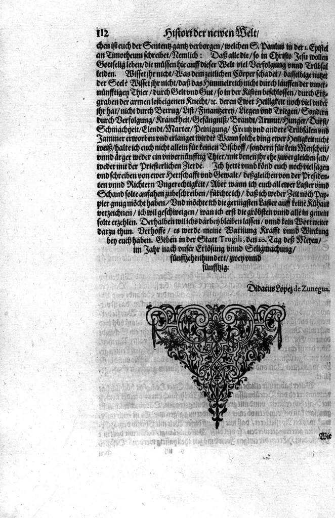 An illustration from Americae das fünffte Buch, vol schöner vnerhörter Historien, auss dem andern Theil Ioannis Benzonis gezogen: von der Spanier Wüten, beyd wider ... die Nigriten, vnnd auch die ... Indianer: wie die Spanier von den frantzösischen Meerräubern ... angriffen vnd geplündert worden ... wie sie erstlich das Neuwe Spanien erfunden haben ... Sampt ... Erklärung der Historien ... Auch einer Landtafel, dess Neuwen Spanien, 1613, leaf 117