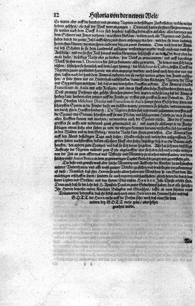 An illustration from Americae das fünffte Buch, vol schöner vnerhörter Historien, auss dem andern Theil Ioannis Benzonis gezogen: von der Spanier Wüten, beyd wider ... die Nigriten, vnnd auch die ... Indianer: wie die Spanier von den frantzösischen Meerräubern ... angriffen vnd geplündert worden ... wie sie erstlich das Neuwe Spanien erfunden haben ... Sampt ... Erklärung der Historien ... Auch einer Landtafel, dess Neuwen Spanien, 1613, leaf 17