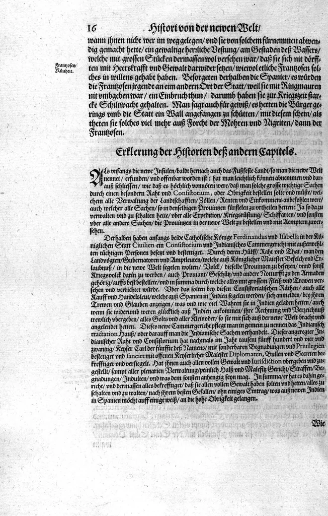 An illustration from Americae das fünffte Buch, vol schöner vnerhörter Historien, auss dem andern Theil Ioannis Benzonis gezogen: von der Spanier Wüten, beyd wider ... die Nigriten, vnnd auch die ... Indianer: wie die Spanier von den frantzösischen Meerräubern ... angriffen vnd geplündert worden ... wie sie erstlich das Neuwe Spanien erfunden haben ... Sampt ... Erklärung der Historien ... Auch einer Landtafel, dess Neuwen Spanien, 1613, leaf 21