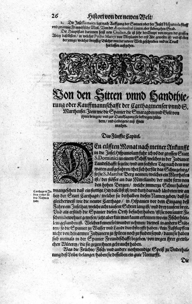 An illustration from Americae das fünffte Buch, vol schöner vnerhörter Historien, auss dem andern Theil Ioannis Benzonis gezogen: von der Spanier Wüten, beyd wider ... die Nigriten, vnnd auch die ... Indianer: wie die Spanier von den frantzösischen Meerräubern ... angriffen vnd geplündert worden ... wie sie erstlich das Neuwe Spanien erfunden haben ... Sampt ... Erklärung der Historien ... Auch einer Landtafel, dess Neuwen Spanien, 1613, leaf 31