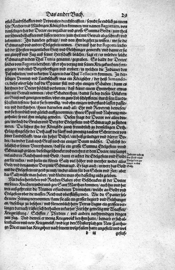 An illustration from Americae das fünffte Buch, vol schöner vnerhörter Historien, auss dem andern Theil Ioannis Benzonis gezogen: von der Spanier Wüten, beyd wider ... die Nigriten, vnnd auch die ... Indianer: wie die Spanier von den frantzösischen Meerräubern ... angriffen vnd geplündert worden ... wie sie erstlich das Neuwe Spanien erfunden haben ... Sampt ... Erklärung der Historien ... Auch einer Landtafel, dess Neuwen Spanien, 1613, leaf 34