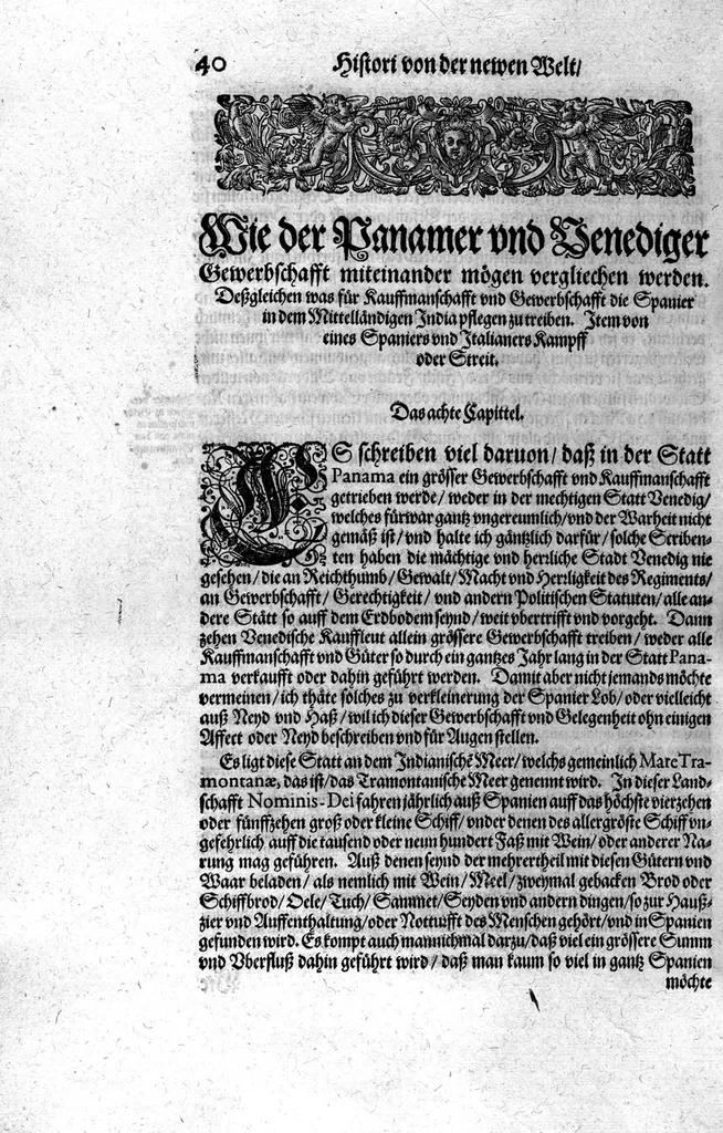 An illustration from Americae das fünffte Buch, vol schöner vnerhörter Historien, auss dem andern Theil Ioannis Benzonis gezogen: von der Spanier Wüten, beyd wider ... die Nigriten, vnnd auch die ... Indianer: wie die Spanier von den frantzösischen Meerräubern ... angriffen vnd geplündert worden ... wie sie erstlich das Neuwe Spanien erfunden haben ... Sampt ... Erklärung der Historien ... Auch einer Landtafel, dess Neuwen Spanien, 1613, leaf 45