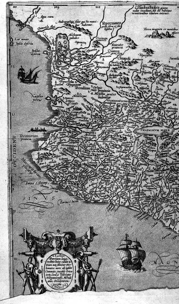 An illustration from Americae das fünffte Buch, vol schöner vnerhörter Historien, auss dem andern Theil Ioannis Benzonis gezogen: von der Spanier Wüten, beyd wider ... die Nigriten, vnnd auch die ... Indianer: wie die Spanier von den frantzösischen Meerräubern ... angriffen vnd geplündert worden ... wie sie erstlich das Neuwe Spanien erfunden haben ... Sampt ... Erklärung der Historien ... Auch einer Landtafel, dess Neuwen Spanien, 1613, leaf 5