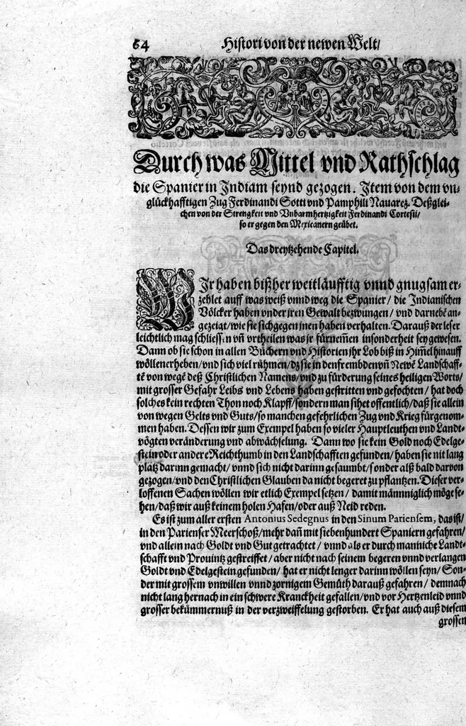 An illustration from Americae das fünffte Buch, vol schöner vnerhörter Historien, auss dem andern Theil Ioannis Benzonis gezogen: von der Spanier Wüten, beyd wider ... die Nigriten, vnnd auch die ... Indianer: wie die Spanier von den frantzösischen Meerräubern ... angriffen vnd geplündert worden ... wie sie erstlich das Neuwe Spanien erfunden haben ... Sampt ... Erklärung der Historien ... Auch einer Landtafel, dess Neuwen Spanien, 1613, leaf 69