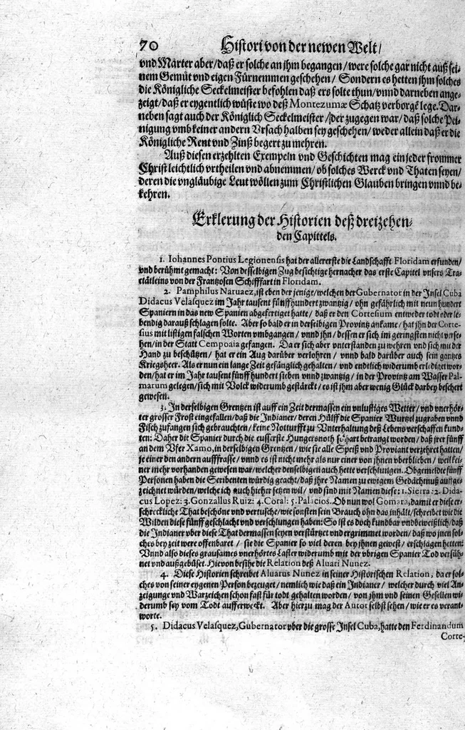 An illustration from Americae das fünffte Buch, vol schöner vnerhörter Historien, auss dem andern Theil Ioannis Benzonis gezogen: von der Spanier Wüten, beyd wider ... die Nigriten, vnnd auch die ... Indianer: wie die Spanier von den frantzösischen Meerräubern ... angriffen vnd geplündert worden ... wie sie erstlich das Neuwe Spanien erfunden haben ... Sampt ... Erklärung der Historien ... Auch einer Landtafel, dess Neuwen Spanien, 1613, leaf 75